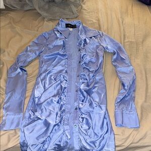 Chic Blue Silk Ruffle Blouse Kim Shui silk